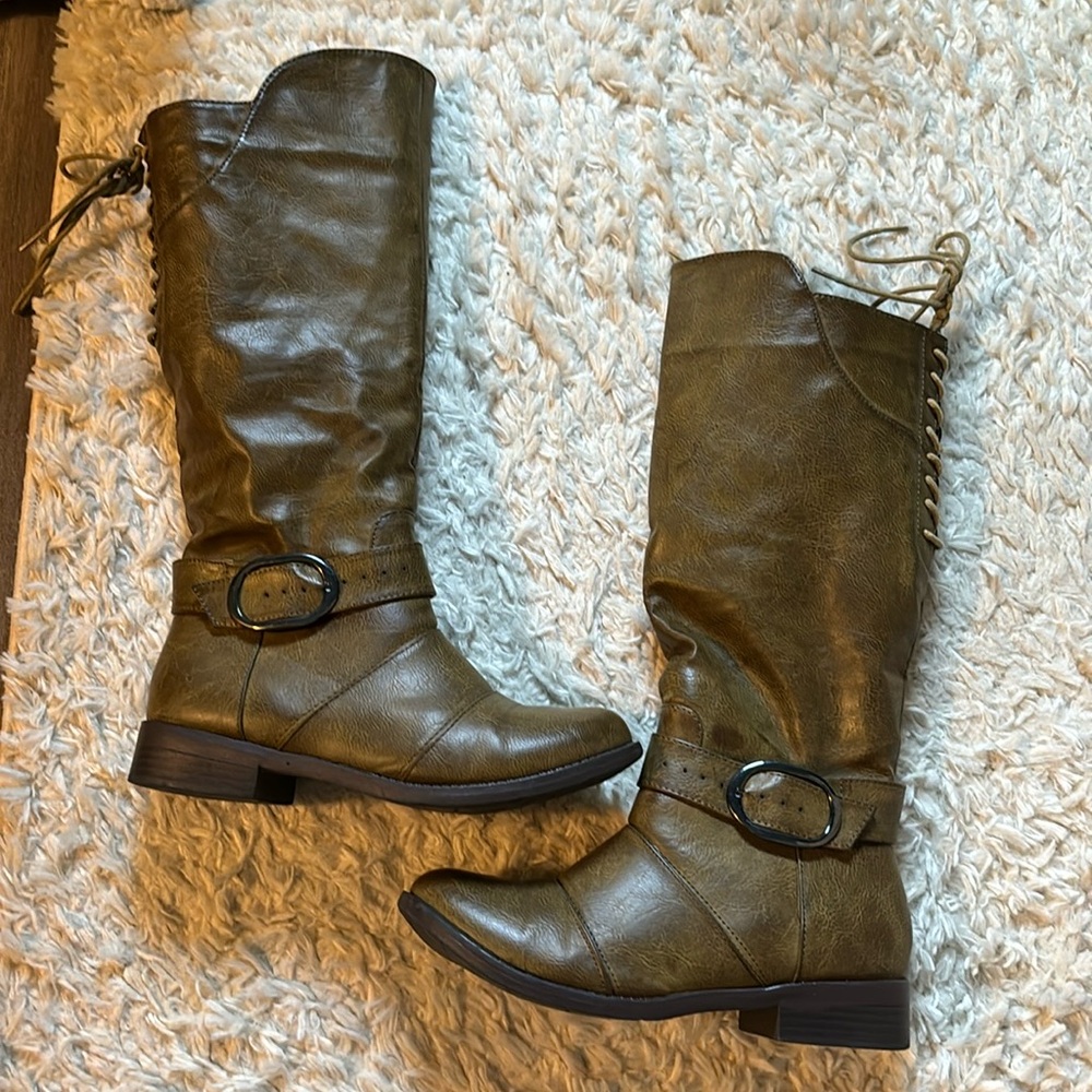 Light Brown Lace Up Back Boots